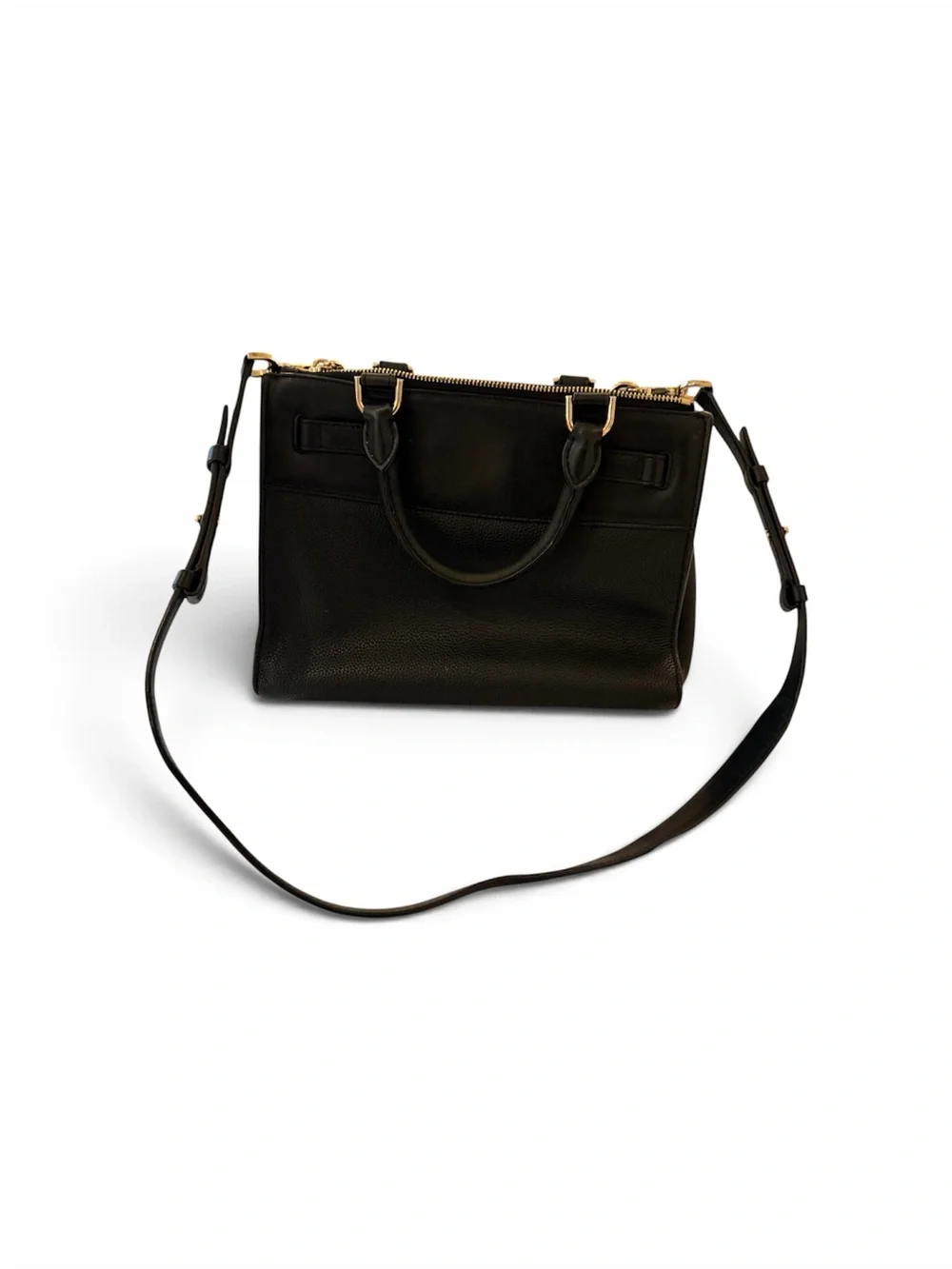 Michael Kors Black Leather Satchel with Gold-Tone Hardware